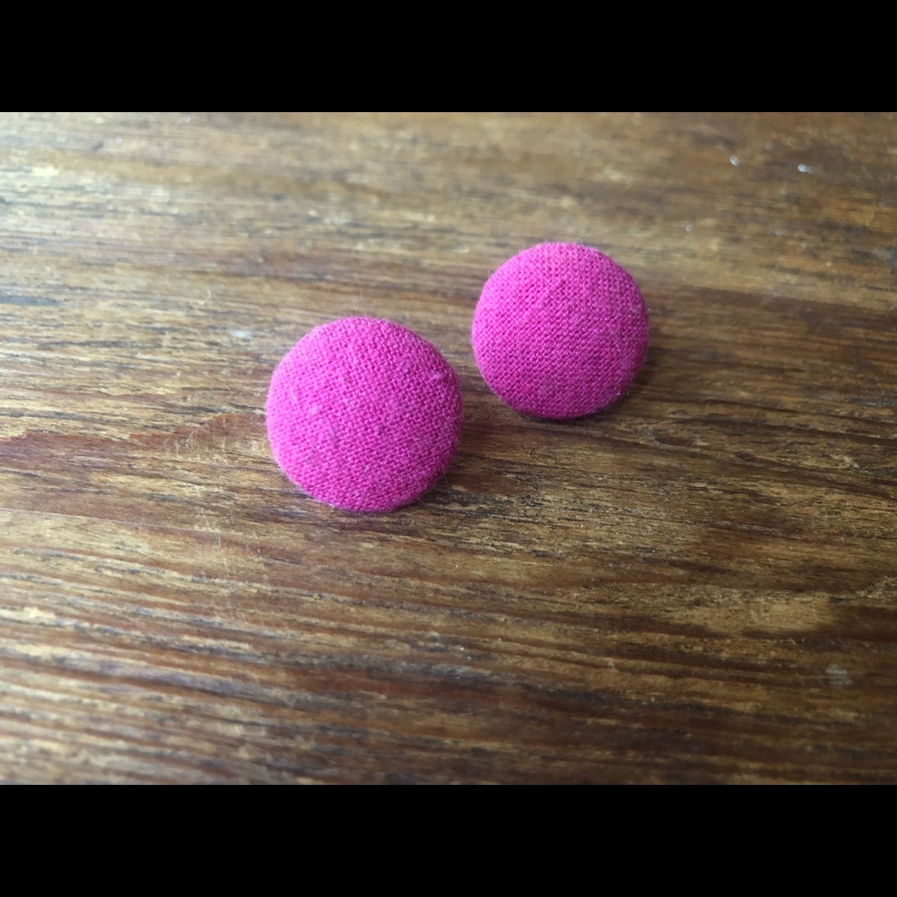 Pink Fabric Button Stud Earrings